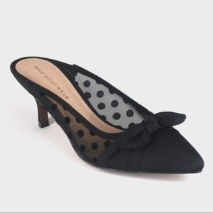 Women's Kitty Polka Dot Kitten Heeled Mules